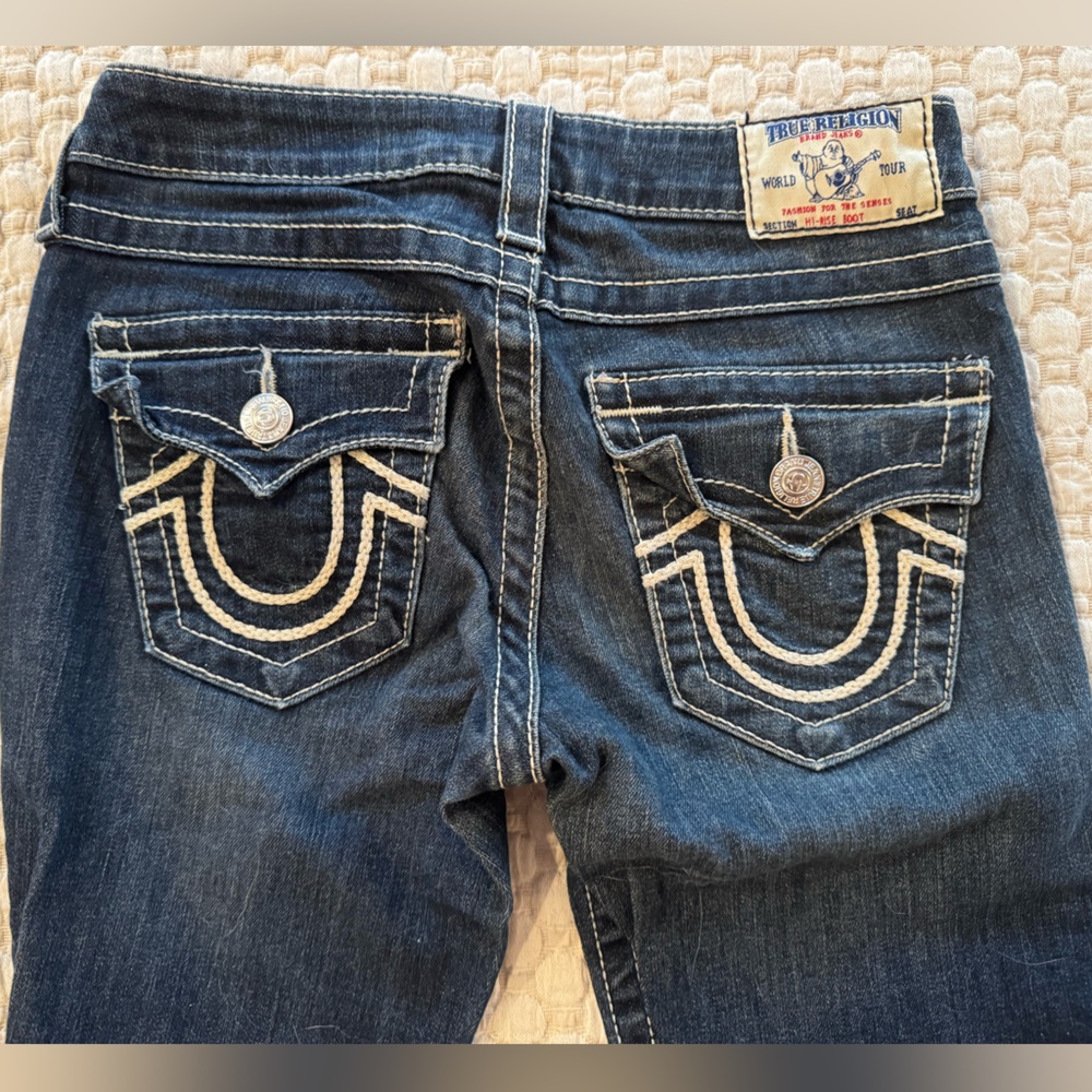 True Religion Blue Boot Cut Jeans with Signature Design